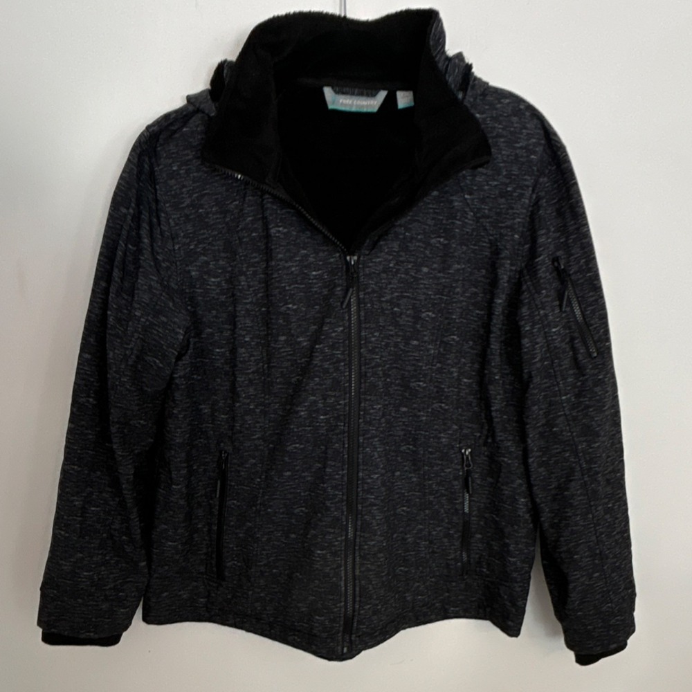 Free Country Men's Black Gray Hooded Jacket Full Zip Faux Fur Lined Size XXL‎